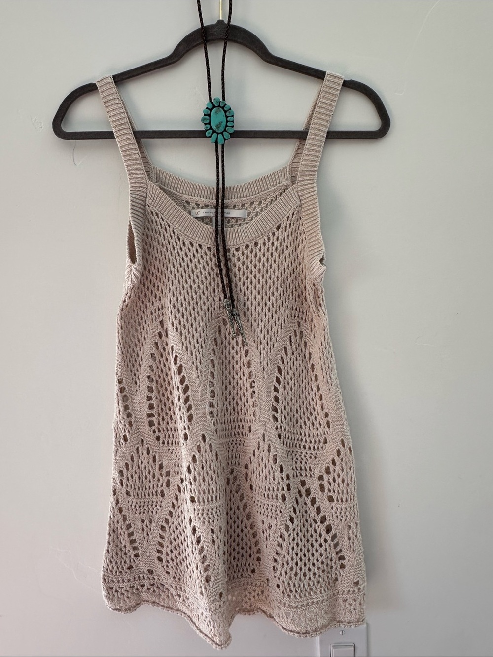 LC Lauren Conrad Crochet Tank Top in Light Taupe